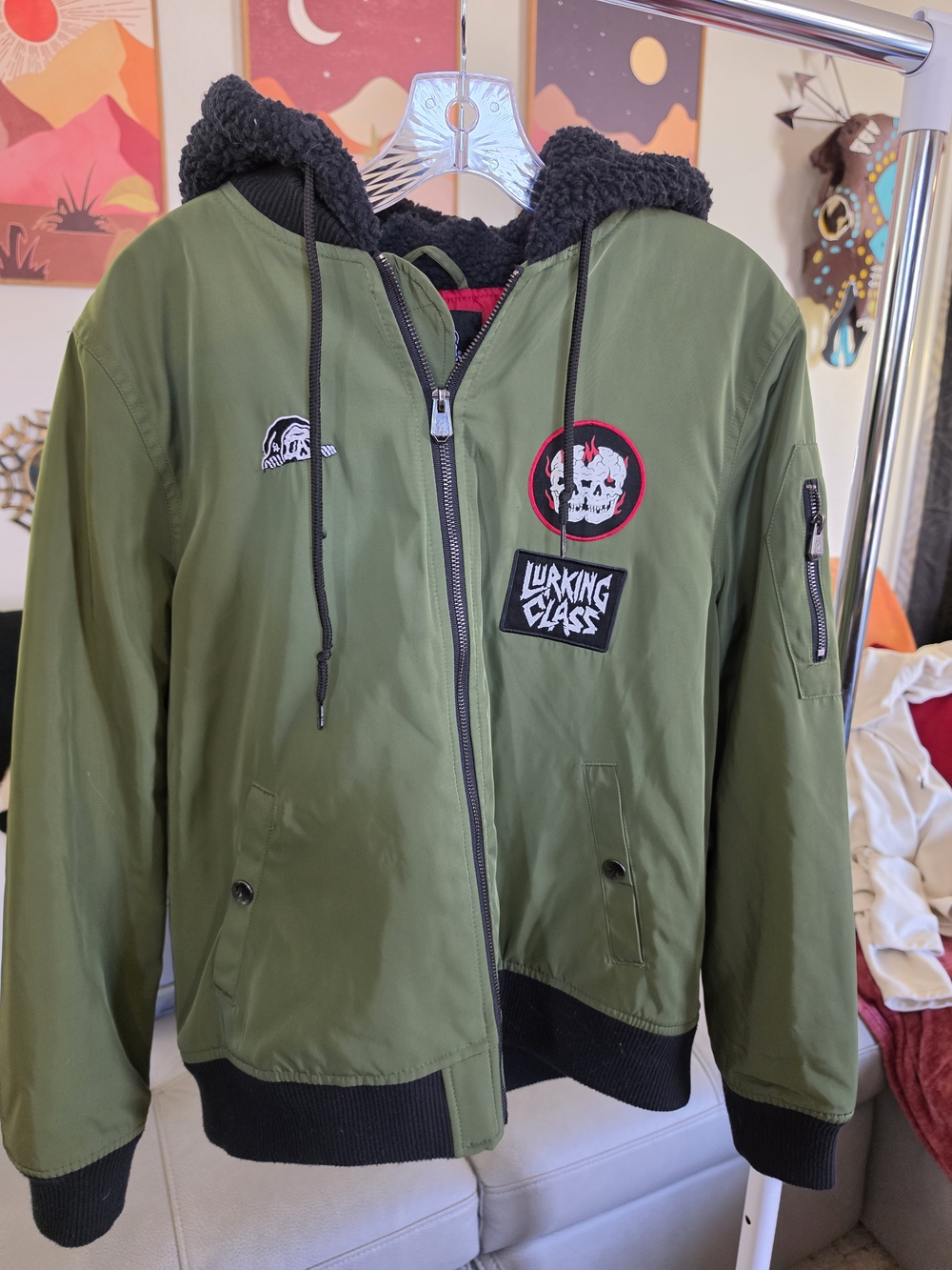 Lurking Class Olive Green Hooded Bomber Jacket